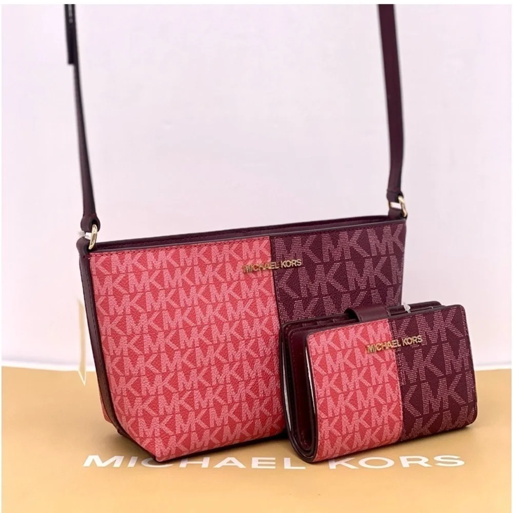Michael Kors Jet Set Small Two-Tone Logo Crossbody Bag and Wallet Set